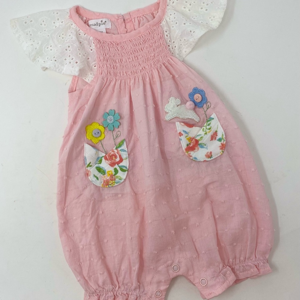 Mud Pie Pink Bunny Easter Bubble Romper